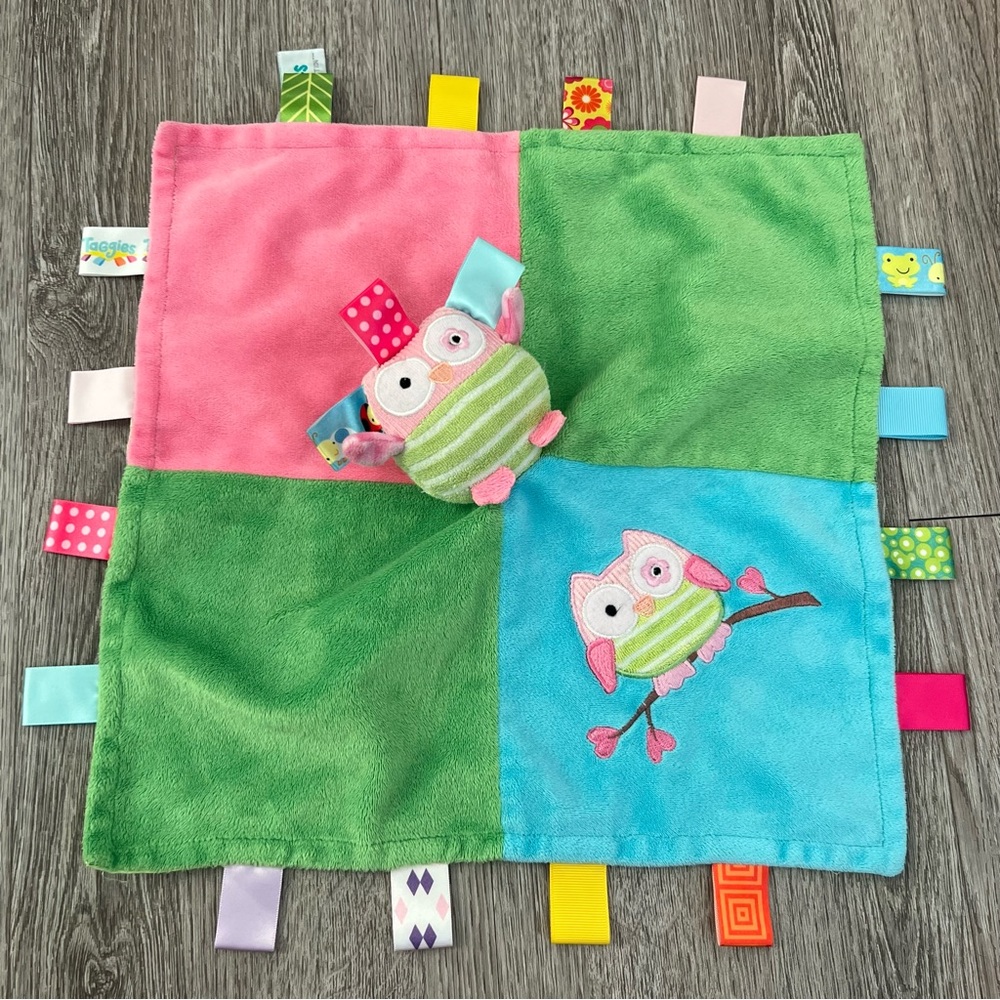 Taggies Oodles Owl Pink Green Blue Security Blanket Lovey Mary Meyer